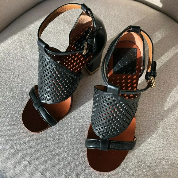 TORY BURCH 5.5 Doris Heel Perforated Leather Black - Picture 5 of 8